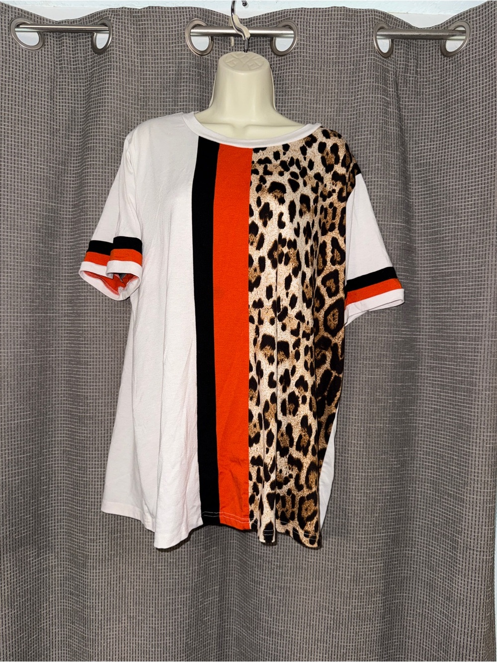 Leopard Panel Graphic Tee with Orange & Black Stripe